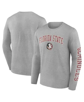 Men's Fanatics Heather Gray Florida State Seminoles Distressed Arch Over Logo Long Sleeve T-shirt