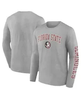 Men's Fanatics Heather Gray Florida State Seminoles Distressed Arch Over Logo Long Sleeve T-shirt