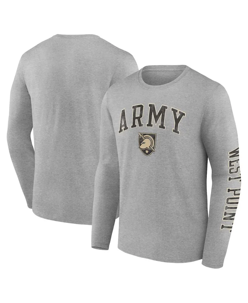 Men's Fanatics Heather Gray Army Black Knights Distressed Arch Over Logo Long Sleeve T-shirt