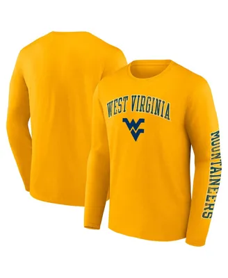 Men's Fanatics Gold West Virginia Mountaineers Distressed Arch Over Logo Long Sleeve T-shirt