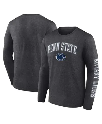 Men's Fanatics Heather Charcoal Penn State Nittany Lions Distressed Arch Over Logo Long Sleeve T-shirt