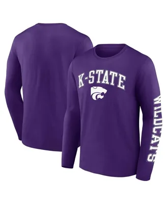 Men's Fanatics Purple Kansas State Wildcats Distressed Arch Over Logo Long Sleeve T-shirt