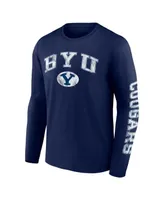 Men's Fanatics Navy Byu Cougars Distressed Arch Over Logo Long Sleeve T-shirt