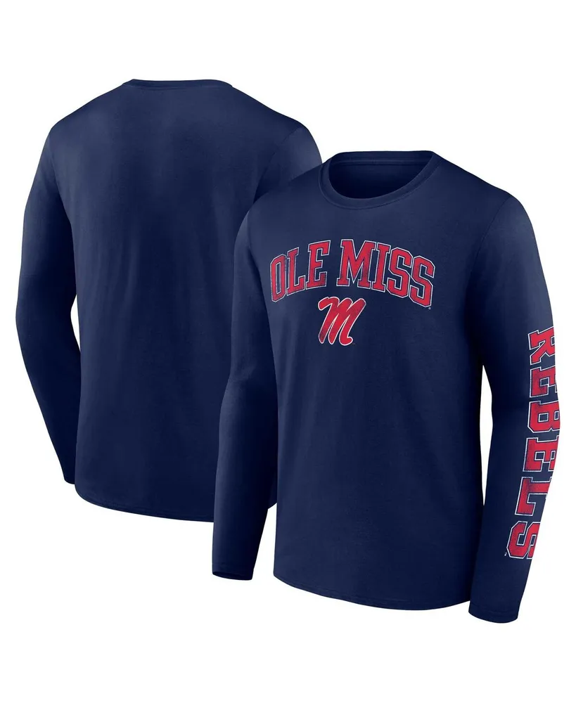 Men's Fanatics Navy Ole Miss Rebels Distressed Arch Over Logo Long Sleeve T-shirt