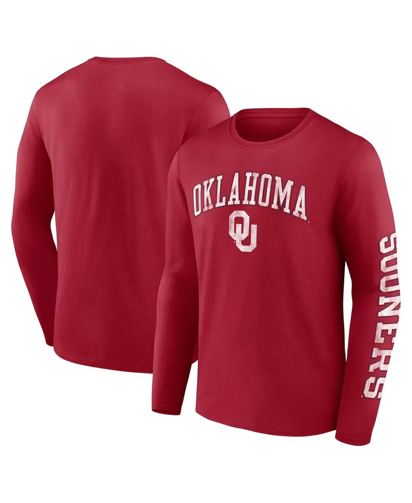 Men's Fanatics Crimson Oklahoma Sooners Distressed Arch Over Logo Long Sleeve T-shirt