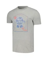 Men's American Needle Heather Gray Distressed Pabst Blue Ribbon Vintage-Like Fade T-shirt