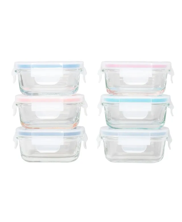 Genicook 3 PC Rectangular Container Borosilicate Glass Nesting Container Set with Snap-On Lids - Multicolor