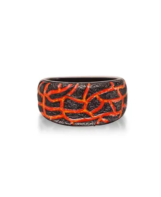 LuvMyJewelry Rivers of Fire Design Sterling Silver Black Rhodium Plated, Enamel Band Men Ring