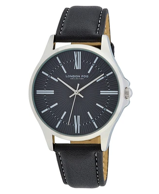 London Fog Nevil Black Faux Leather Watch 40mm