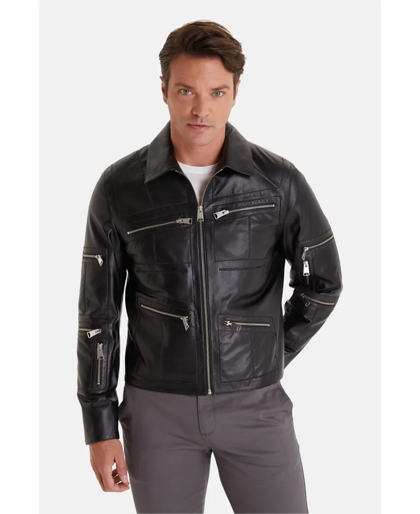 Furniq Uk Men's Leather Fashion Jacket, Black