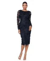 Xscape Women's Embellished Lace Long-Sleeve Midi Dress