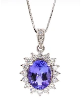 Tanzanite (2 ct. t.w.) & Diamond (1/2 ct. t.w.) Oval Halo 18" Pendant Necklace in 10k Gold