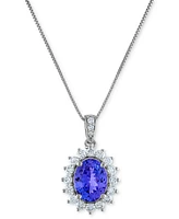 Tanzanite (2 ct. t.w.) & Diamond (1/2 ct. t.w.) Oval Halo 18" Pendant Necklace in 10k Gold