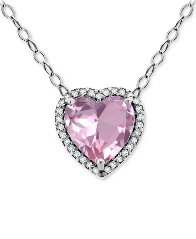 Giani Bernini Cubic Zirconia Heart Halo Pendant Necklace Sterling Silver, 16" + 2" extender, Created for Macy's