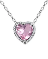 Giani Bernini Cubic Zirconia Heart Halo Pendant Necklace Sterling Silver, 16" + 2" extender, Created for Macy's