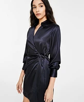 Bar Iii Women's V-Neck Long-Sleeve Tie-Waist Dress, Created for Macy's