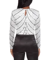 Alex & Sophia Juniors' Scoop-Neck Long-Sleeve Sequin Crop Top