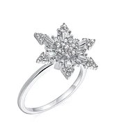 Bling Jewelry Winter Holiday Christmas Statement Clear Cubic Zirconia Flower Cz Snowflake Fidget Spinner Ring Cocktail For Women Sterling Silver