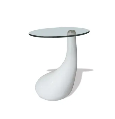 Coffee Table with Round Glass Top High Gloss White