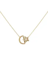 LuvMyJewelry Starkissed Moon Design Sterling Silver Diamond Women Necklace