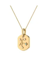 LuvMyJewelry Sagittarius Archer Design 14K Yellow Gold Blue Topaz Stone Diamond Tag Pendant Necklace