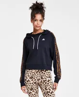 adidas Women's Essentials 3-Stripe Animal-Print Cropped Hoodie