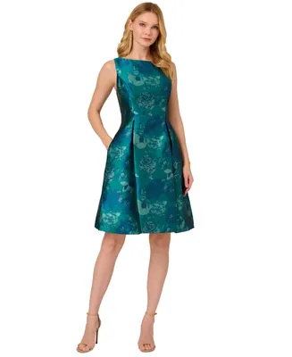 Adrianna Papell Women's Floral Jacquard Fit & Flare Dress