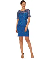 Adrianna Papell Women's 3D Floral Beaded Sheath Dress