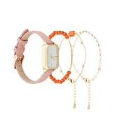 Jessica Carlyle Women's Analog Blush Polyurethane Leather Strap Watch 22mm 4 Pieces Bracelet Gift Set