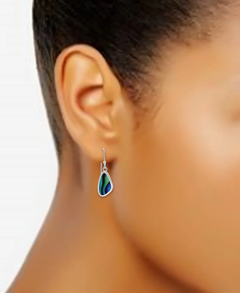 Macy's Abalone Inlay Freeform Fishhook Drop Earrings