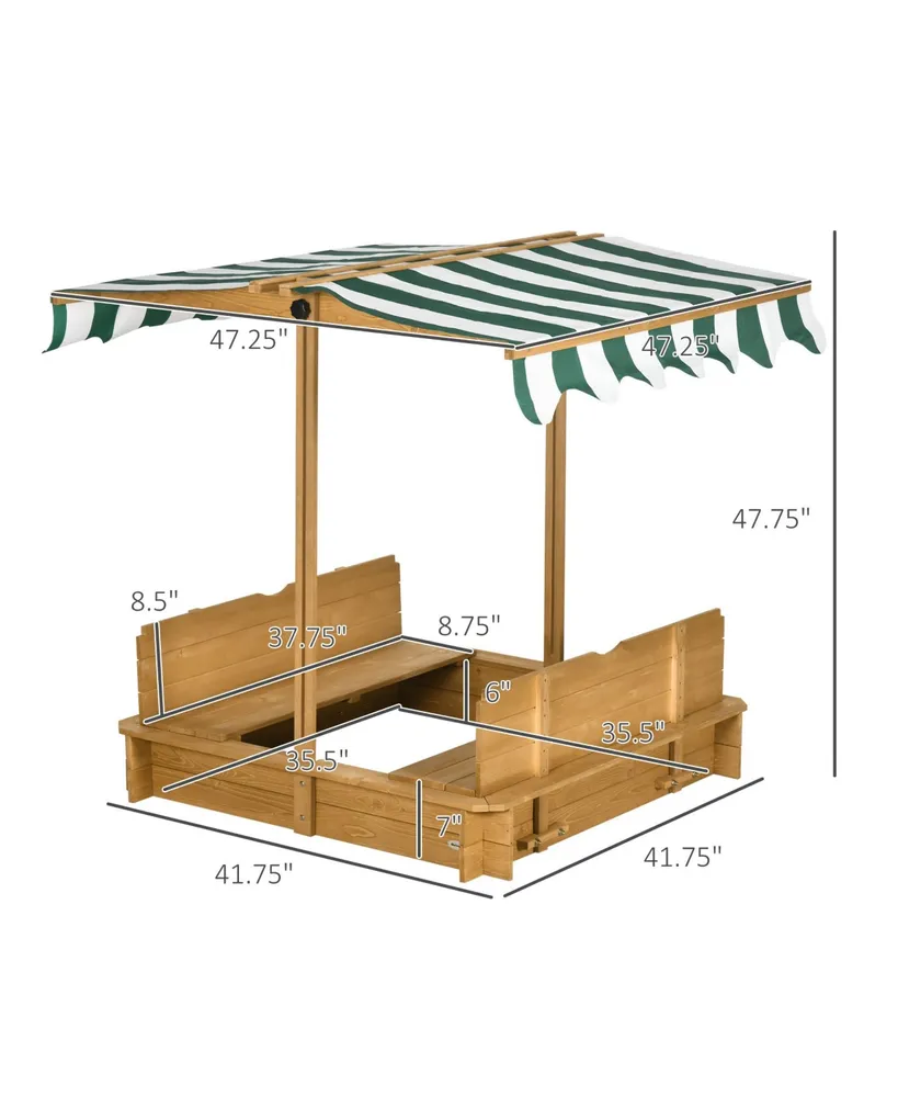 Outsunny Wooden Kids Sandbox with Cover, Children Outdoor Sand Play Station with Foldable Bench Seats, Brown