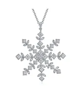 Cubic Zirconia Cz Holiday Party Winter Christmas Large Snowflake Pendant Necklace For Women .925 Sterling Silver