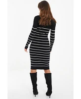 Quiz Women's Gold Button Detail Striped Knit Midi Dress