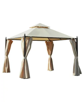 Outsunny 10' x Outdoor Patio Gazebo with Curtains, Two-Tier Roof