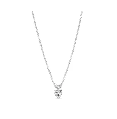 Pandora Timeless Sterling Silver Double Heart Pendant Sparkling Cubic Zirconia Collier Necklace