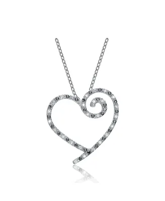 Genevive Sterling Silver White Gold Plated Cubic Zirconia Heart With Swirl Pendant