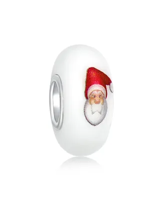 White Red Murano Glass Holiday Christmas Santa Claus Bead Charm For Women For Teen .925 Sterling Silver Fits European Bracelet