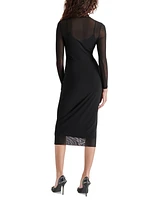 Steve Madden Women's Vivienne Mesh Long-Sleeve Midi Dress