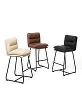 Glitzhome Set of 2 Leatherette Modern Thick Bar Stool with Metal Legs