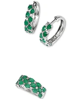 Effy Emerald & Diamond Small Earrings Sterling Silver (Also available Sapphire and Ruby)