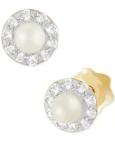 Children's Cultured Freshwater Pearl (3mm) and Crystal Stud Earrings in 14k Gold