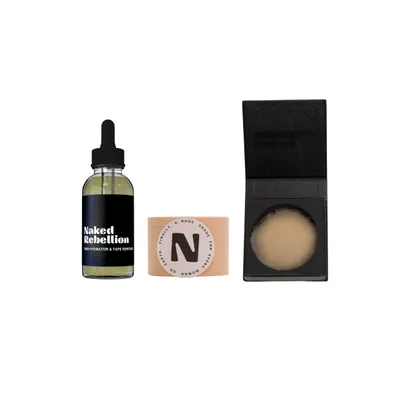 Naked Rebellion Women's The Nudist Kit: Nude Shade Sweat-Proof Boob Tape, Skin Hydrator and Tape Remover Body Oil & Reusable Nipple Stickies