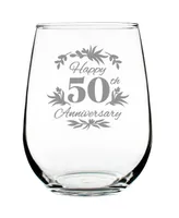 Bevvee Happy 50th Anniversary Floral 50th Anniversary Gifts Stem Less Wine Glass, 17 oz