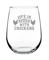 Bevvee Life is Better with Chickens Funny Chicken Gifts Stem Less Wine Glass, 17 oz