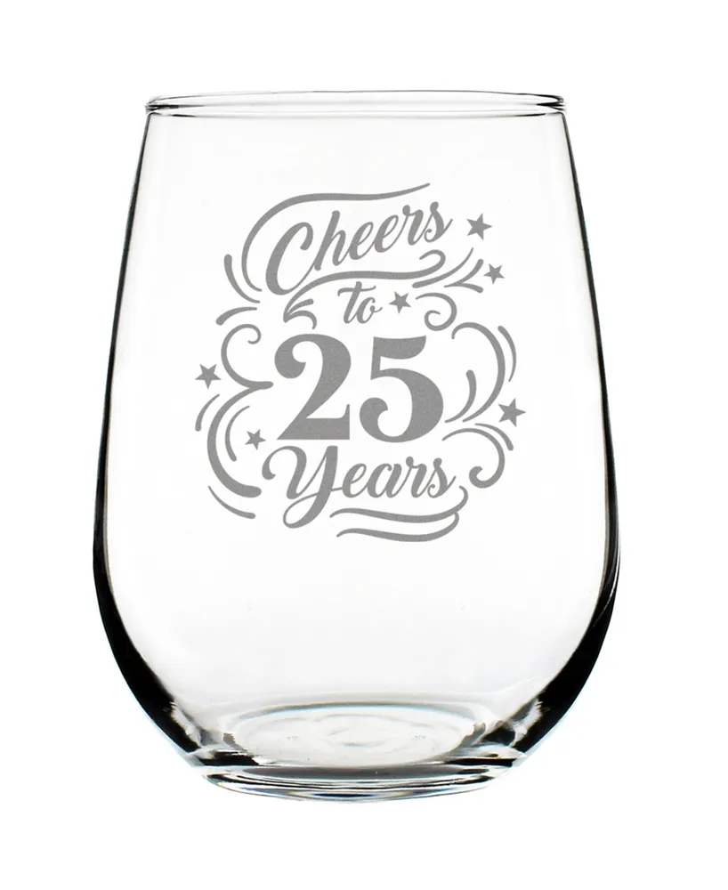 Bevvee Cheers to 25 Years 25th Anniversary Gifts Stem Less Wine Glass, 17 oz