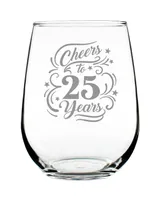 Bevvee Cheers to 25 Years 25th Anniversary Gifts Stem Less Wine Glass, 17 oz