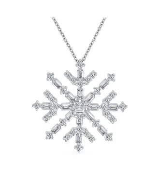 Bling Jewelry Holiday Party Cubic Zirconia Branch Solitaire Cz Accent Christmas Frozen Winter Large Sparkling Snowflake Necklace Pendant Sterling Silv