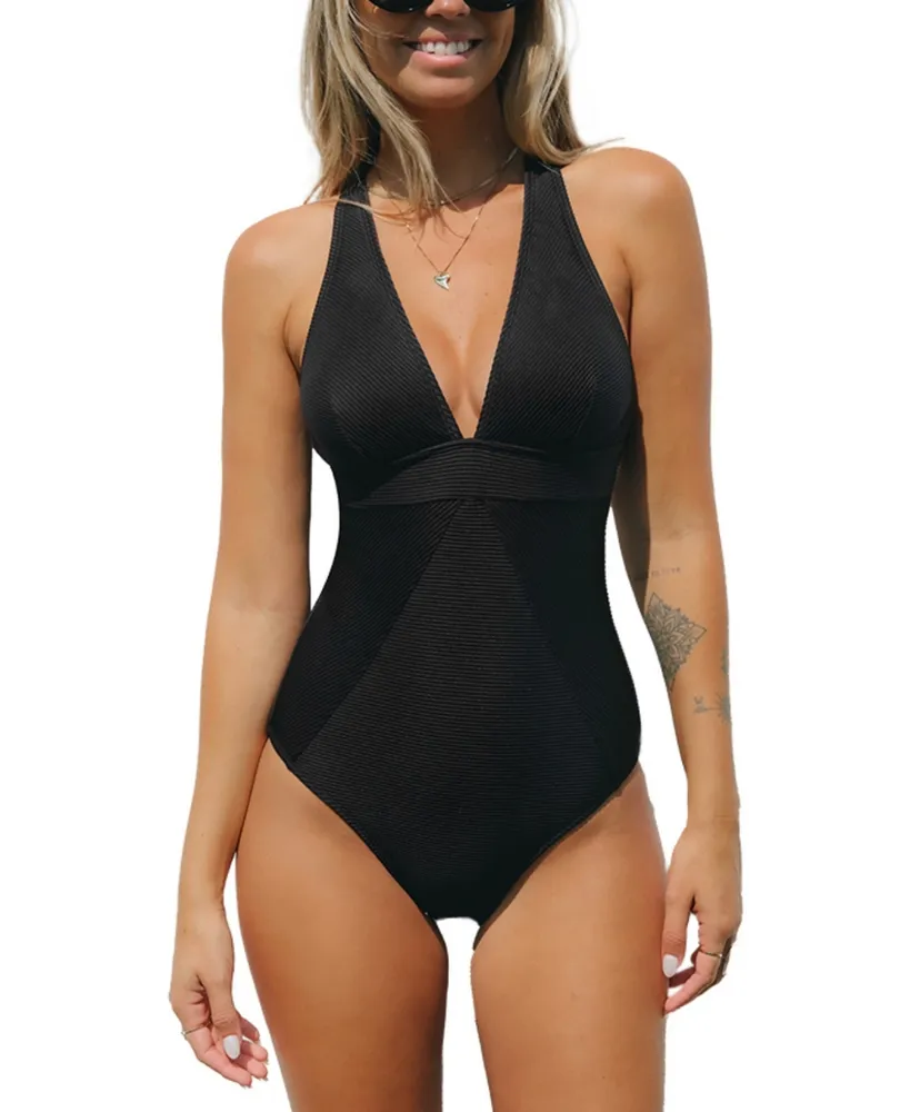 CUPSHE Women One Piece Swimsuit Deep V Neck Tummy Control