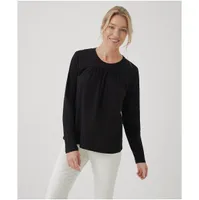 Organic Cotton Relaxed Slub Gathered Long Sleeve Top