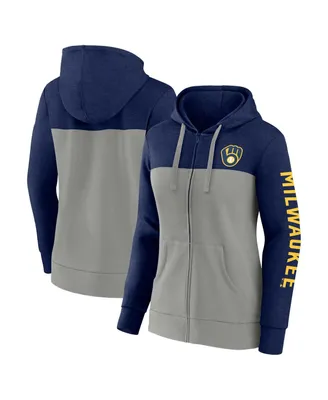 Women's Fanatics Navy, Gray Milwaukee Brewers City Ties Hoodie Full-Zip Sweatshirt
